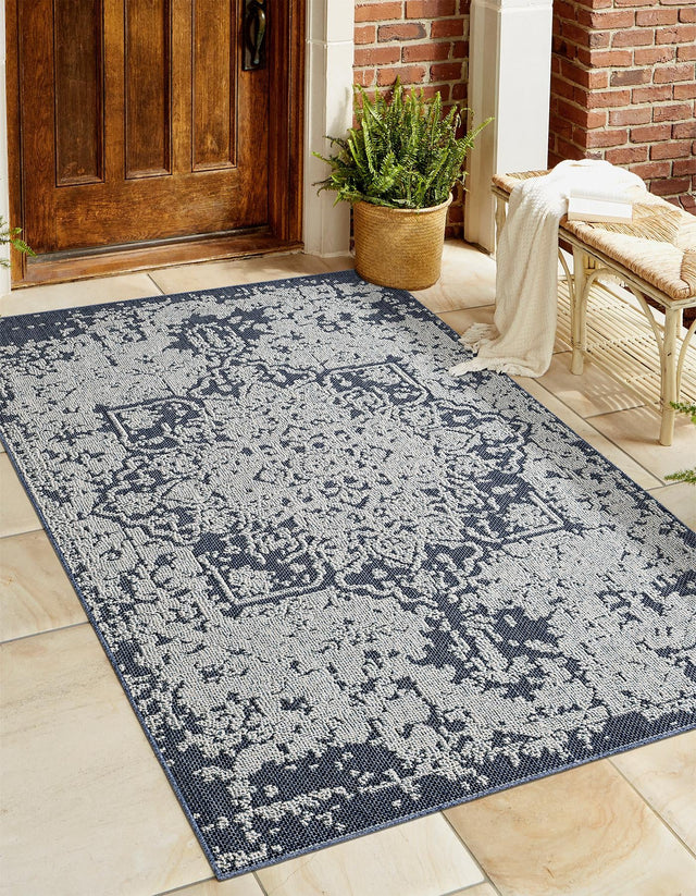 Navy Blue 9' x 12' Symphony Outdoor Rectangle Area Rug Weather Resistant for Patio, Deck, Terrace, Balcony, Porch Durable Outside Carpet for Sale at Rug Engine