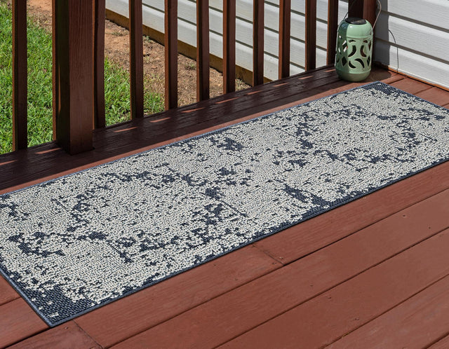Navy Blue 2' 7 x 12' Symphony Outdoor Runner Area Rug Weather Resistant for Patio, Deck, Terrace, Balcony, Porch Durable Outside Carpet for Sale at Rug Engine