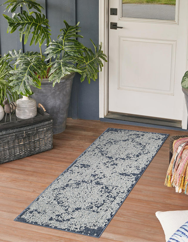 Navy Blue 2' x 6' 1 Symphony Outdoor Runner Area Rug Weather Resistant for Patio, Deck, Terrace, Balcony, Porch Durable Outside Carpet for Sale at Rug Engine