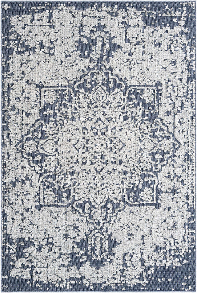 Navy Blue 6' 1 x 9' Symphony Outdoor Rectangle Area Rug Weather Resistant for Patio, Deck, Terrace, Balcony, Porch Durable Outside Carpet for Sale at Rug Engine
