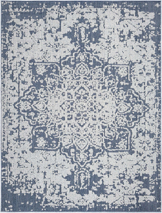 Navy Blue 7' 10 x 10' Symphony Outdoor Rectangle Area Rug Weather Resistant for Patio, Deck, Terrace, Balcony, Porch Durable Outside Carpet for Sale at Rug Engine