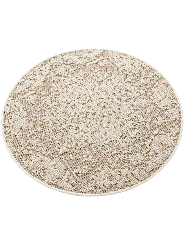 Khaki 3' 1 x 3' 1 Symphony Outdoor Round Area Rug Weather Resistant for Patio, Deck, Terrace, Balcony, Porch Durable Outside Carpet for Sale at Rug Engine