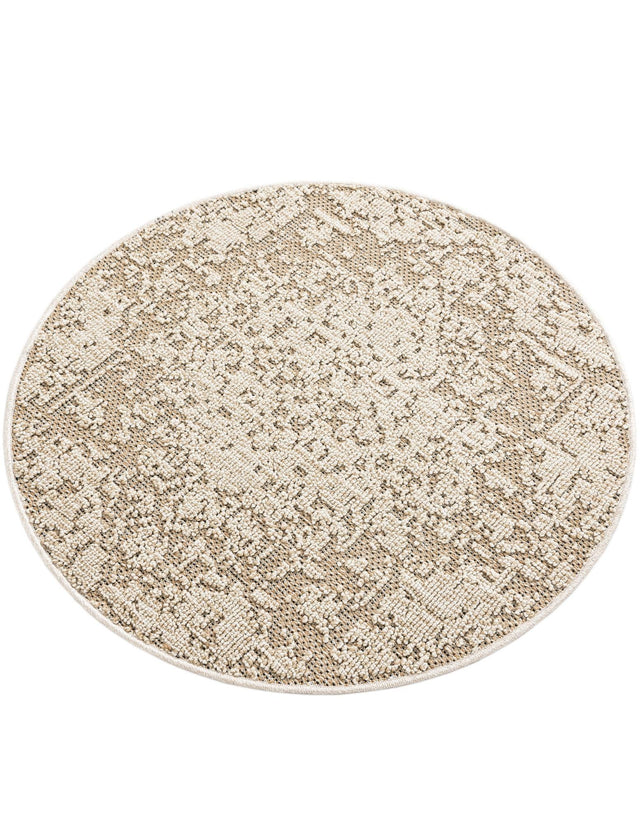Khaki 3' 1 x 3' 1 Symphony Outdoor Round Area Rug Weather Resistant for Patio, Deck, Terrace, Balcony, Porch Durable Outside Carpet for Sale at Rug Engine