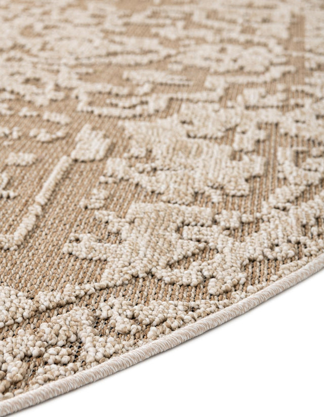 Khaki 5' 3 x 5' 3 Symphony Outdoor Round Area Rug Weather Resistant for Patio, Deck, Terrace, Balcony, Porch Durable Outside Carpet for Sale at Rug Engine