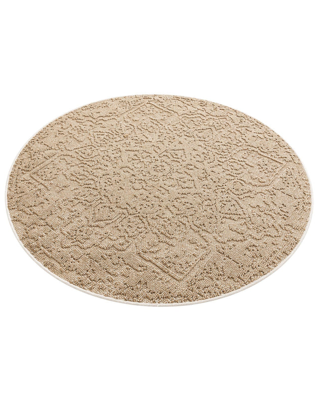 Khaki 5' 3 x 5' 3 Symphony Outdoor Round Area Rug Weather Resistant for Patio, Deck, Terrace, Balcony, Porch Durable Outside Carpet for Sale at Rug Engine