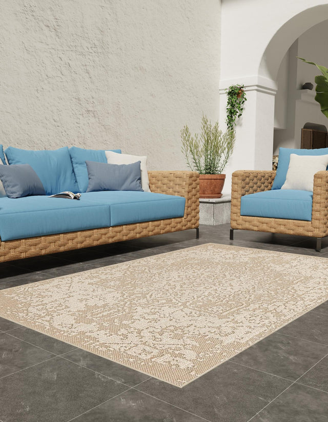 Khaki 9' x 12' Symphony Outdoor Rectangle Area Rug Weather Resistant for Patio, Deck, Terrace, Balcony, Porch Durable Outside Carpet for Sale at Rug Engine