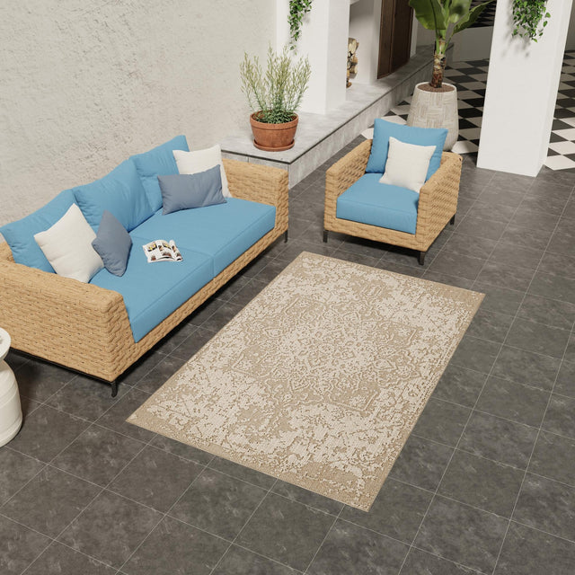 Khaki 7' 10 x 10' Symphony Outdoor Rectangle Area Rug Weather Resistant for Patio, Deck, Terrace, Balcony, Porch Durable Outside Carpet for Sale at Rug Engine