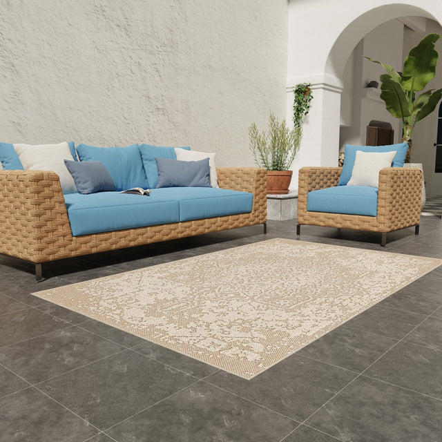 Khaki 7' 10 x 10' Symphony Outdoor Rectangle Area Rug Weather Resistant for Patio, Deck, Terrace, Balcony, Porch Durable Outside Carpet for Sale at Rug Engine