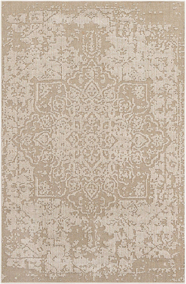 Khaki 6' 1 x 9' Symphony Outdoor Rectangle Area Rug Weather Resistant for Patio, Deck, Terrace, Balcony, Porch Durable Outside Carpet for Sale at Rug Engine