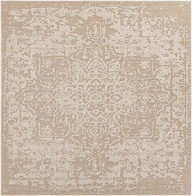 Khaki 7' 10 x 7' 10 Symphony Outdoor Square Area Rug Weather Resistant for Patio, Deck, Terrace, Balcony, Porch Durable Outside Carpet for Sale at Rug Engine