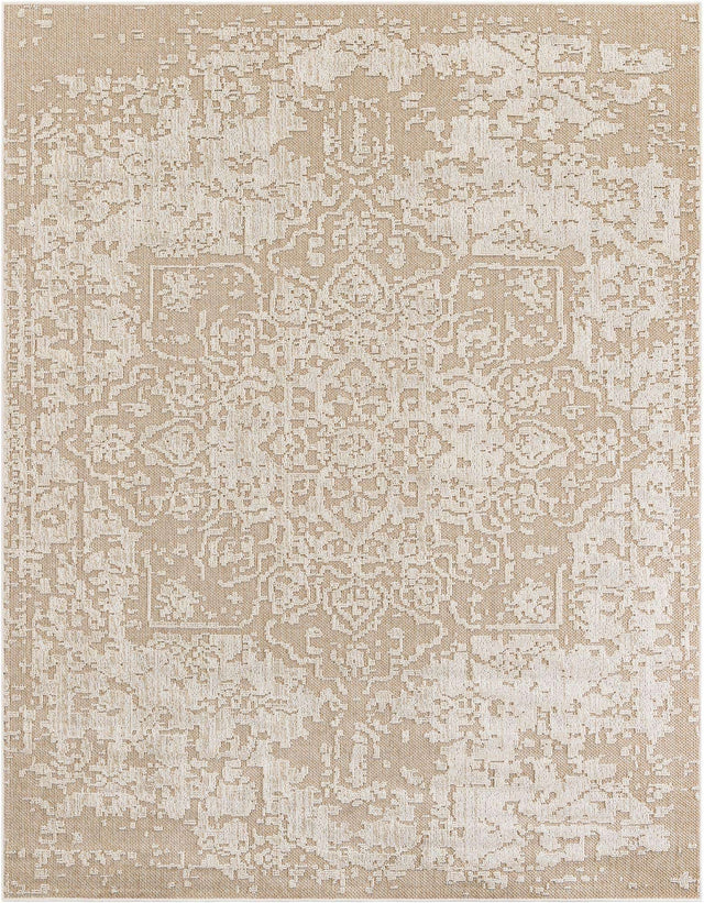 Khaki 7' 10 x 10' Symphony Outdoor Rectangle Area Rug Weather Resistant for Patio, Deck, Terrace, Balcony, Porch Durable Outside Carpet for Sale at Rug Engine