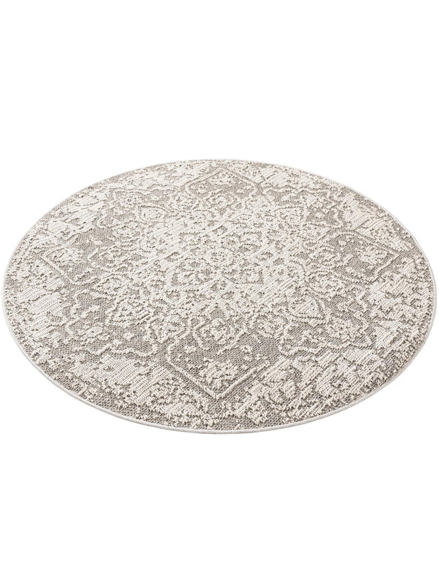 Light Gray 5' 3 x 5' 3 Symphony Outdoor Round Area Rug Weather Resistant for Patio, Deck, Terrace, Balcony, Porch Durable Outside Carpet for Sale at Rug Engine