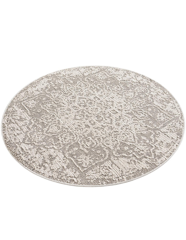 Light Gray 5' 3 x 5' 3 Symphony Outdoor Round Area Rug Weather Resistant for Patio, Deck, Terrace, Balcony, Porch Durable Outside Carpet for Sale at Rug Engine