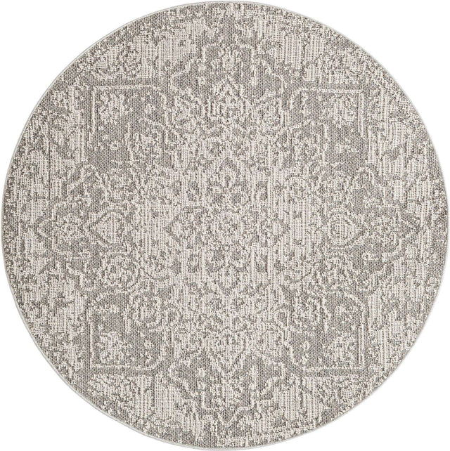 Light Gray 5' 3 x 5' 3 Symphony Outdoor Round Area Rug Weather Resistant for Patio, Deck, Terrace, Balcony, Porch Durable Outside Carpet for Sale at Rug Engine
