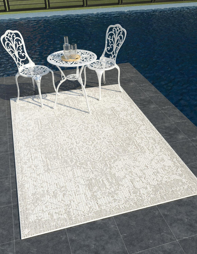 Light Gray 4' 1 x 6' 1 Symphony Outdoor Rectangle Area Rug Weather Resistant for Patio, Deck, Terrace, Balcony, Porch Durable Outside Carpet for Sale at Rug Engine