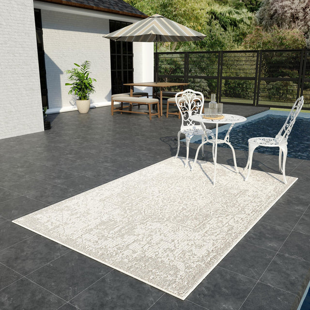 Light Gray 4' 1 x 6' 1 Symphony Outdoor Rectangle Area Rug Weather Resistant for Patio, Deck, Terrace, Balcony, Porch Durable Outside Carpet for Sale at Rug Engine