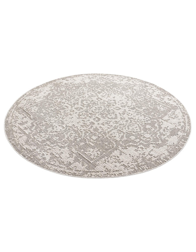 Light Gray 7' 10 x 7' 10 Symphony Outdoor Round Area Rug Weather Resistant for Patio, Deck, Terrace, Balcony, Porch Durable Outside Carpet for Sale at Rug Engine