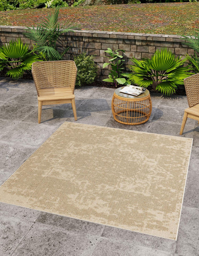 Beige 7' 10 x 7' 10 Symphony Outdoor Square Area Rug Weather Resistant for Patio, Deck, Terrace, Balcony, Porch Durable Outside Carpet for Sale at Rug Engine