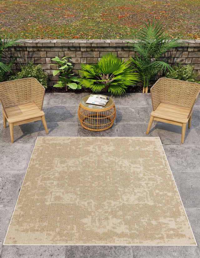 Beige 7' 10 x 7' 10 Symphony Outdoor Square Area Rug Weather Resistant for Patio, Deck, Terrace, Balcony, Porch Durable Outside Carpet for Sale at Rug Engine