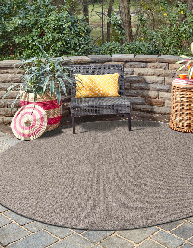 Light Gray 5' 3 x 5' 3 Symphony Outdoor Round Area Rug Weather Resistant for Patio, Deck, Terrace, Balcony, Porch Durable Outside Carpet for Sale at Rug Engine