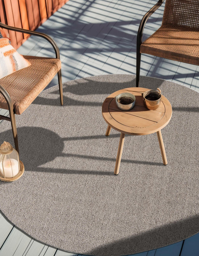 Light Gray 5' 3 x 5' 3 Symphony Outdoor Round Area Rug Weather Resistant for Patio, Deck, Terrace, Balcony, Porch Durable Outside Carpet for Sale at Rug Engine