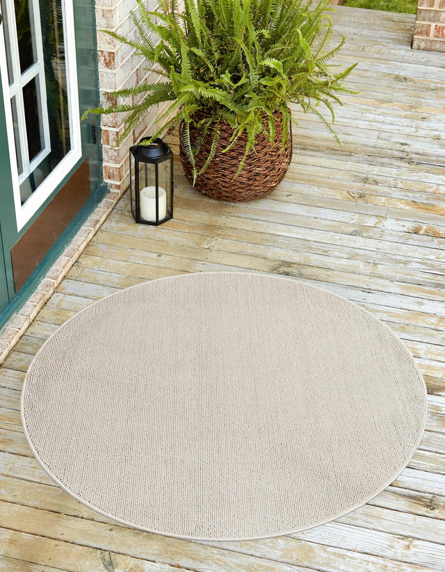 Ivory 7' 10 x 7' 10 Symphony Outdoor Round Area Rug Weather Resistant for Patio, Deck, Terrace, Balcony, Porch Durable Outside Carpet for Sale at Rug Engine