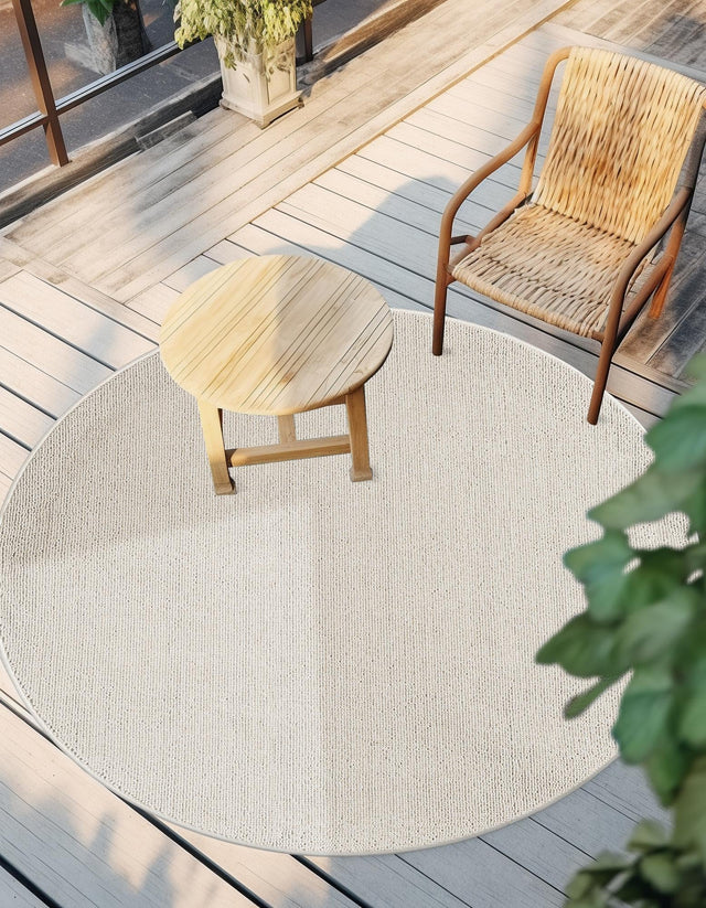 Ivory 7' 10 x 7' 10 Symphony Outdoor Round Area Rug Weather Resistant for Patio, Deck, Terrace, Balcony, Porch Durable Outside Carpet for Sale at Rug Engine