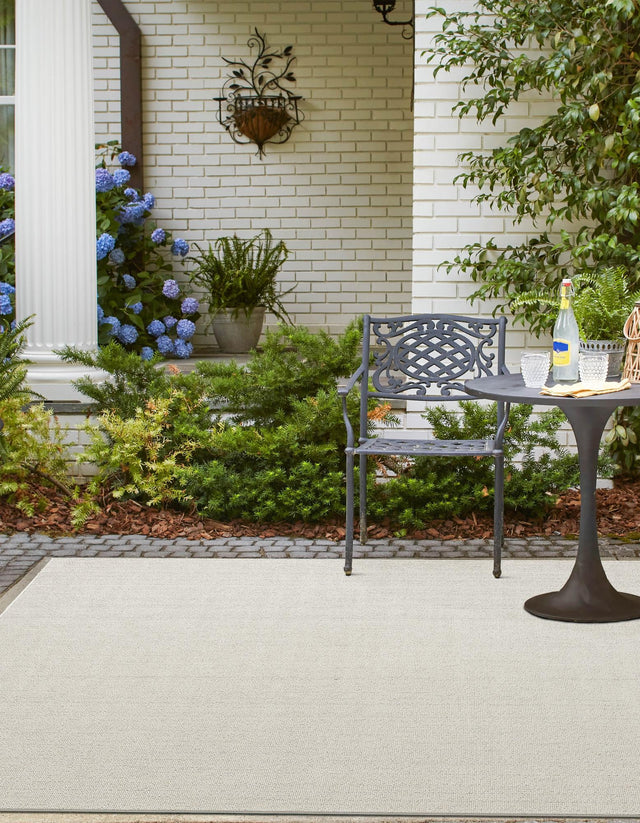 Ivory 7' 10 x 7' 10 Symphony Outdoor Square Area Rug Weather Resistant for Patio, Deck, Terrace, Balcony, Porch Durable Outside Carpet for Sale at Rug Engine