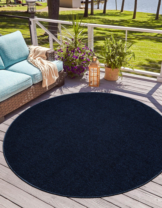 Navy Blue 3' 1 x 3' 1 Symphony Outdoor Round Area Rug Weather Resistant for Patio, Deck, Terrace, Balcony, Porch Durable Outside Carpet for Sale at Rug Engine