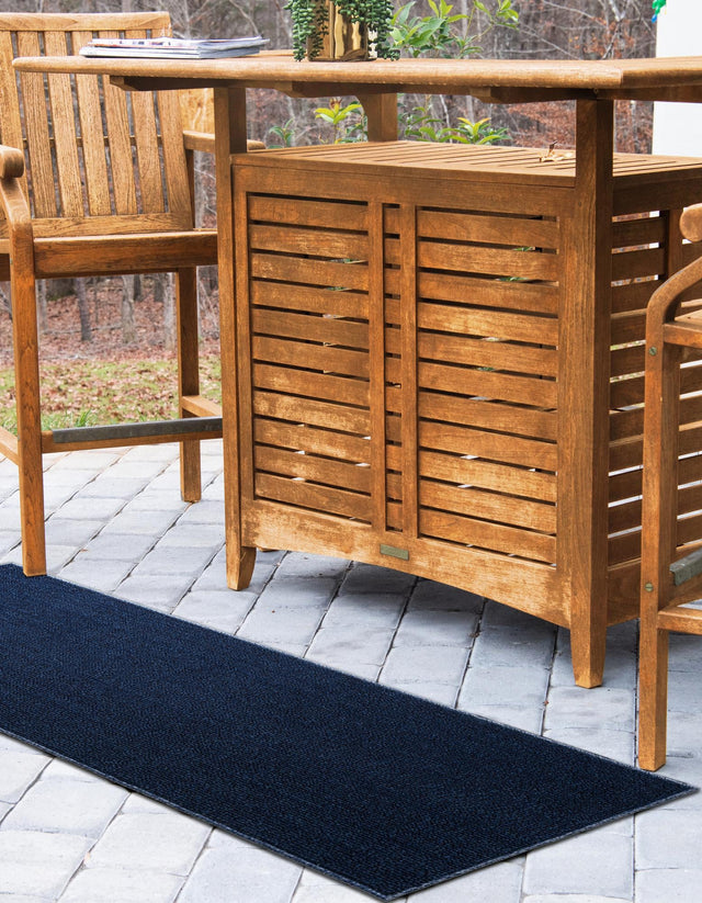 Navy Blue 2' 7 x 12' Symphony Outdoor Runner Area Rug Weather Resistant for Patio, Deck, Terrace, Balcony, Porch Durable Outside Carpet for Sale at Rug Engine