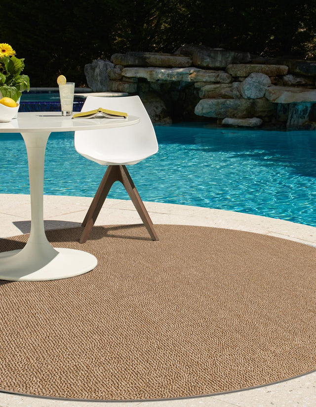 Beige 3' 1 x 3' 1 Symphony Outdoor Round Area Rug Weather Resistant for Patio, Deck, Terrace, Balcony, Porch Durable Outside Carpet for Sale at Rug Engine
