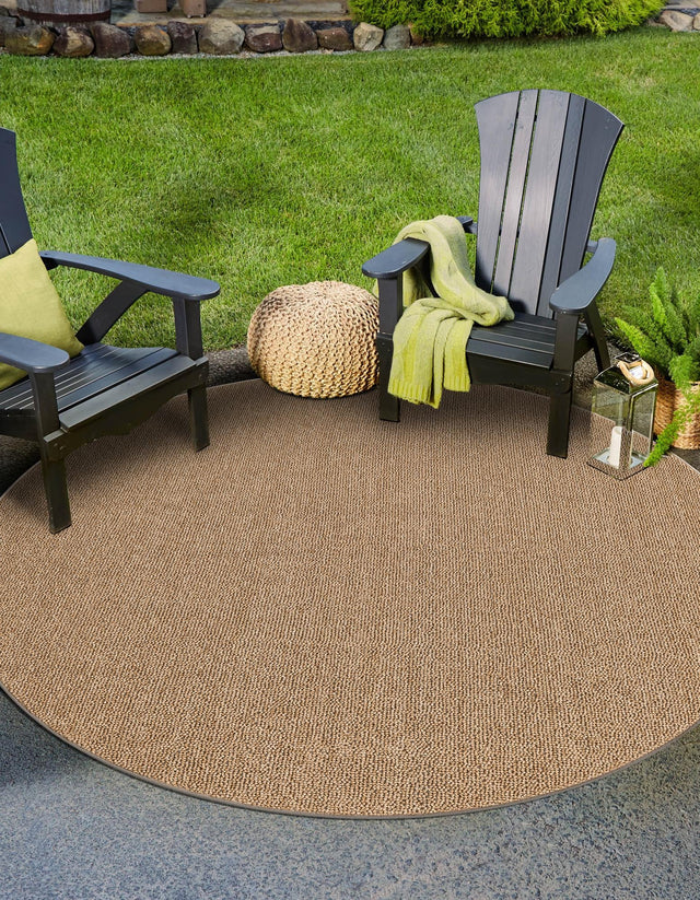 Beige 7' 10 x 7' 10 Symphony Outdoor Round Area Rug Weather Resistant for Patio, Deck, Terrace, Balcony, Porch Durable Outside Carpet for Sale at Rug Engine