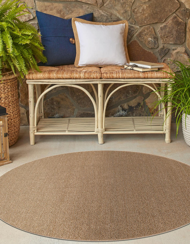 Beige 3' 1 x 3' 1 Symphony Outdoor Round Area Rug Weather Resistant for Patio, Deck, Terrace, Balcony, Porch Durable Outside Carpet for Sale at Rug Engine