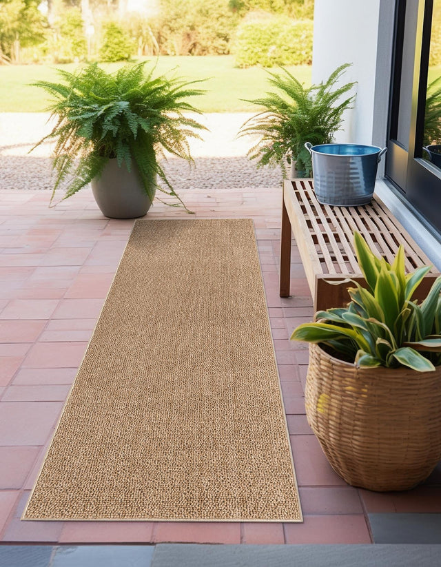 Beige 2' 7 x 12' Symphony Outdoor Runner Area Rug Weather Resistant for Patio, Deck, Terrace, Balcony, Porch Durable Outside Carpet for Sale at Rug Engine