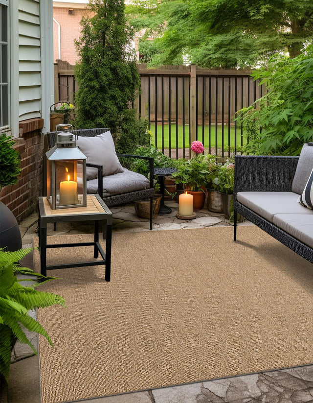 Beige 7' 10 x 7' 10 Symphony Outdoor Square Area Rug Weather Resistant for Patio, Deck, Terrace, Balcony, Porch Durable Outside Carpet for Sale at Rug Engine