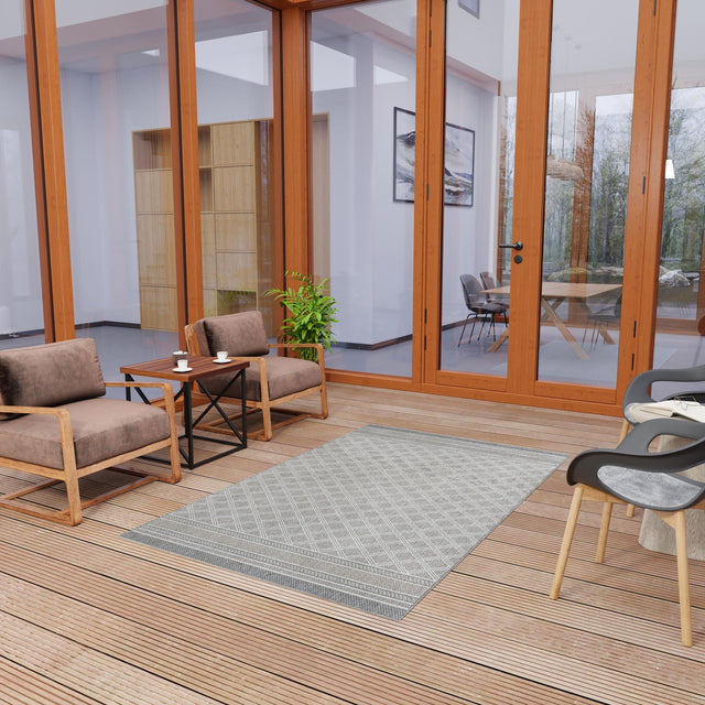 Gray 7' 10 x 10' Outdoor Trellis Rectangle Area Rug Weather Resistant for Patio, Deck, Terrace, Balcony, Porch Geometric Design Water Safe Outside Carpet for Sale at Rug Engine