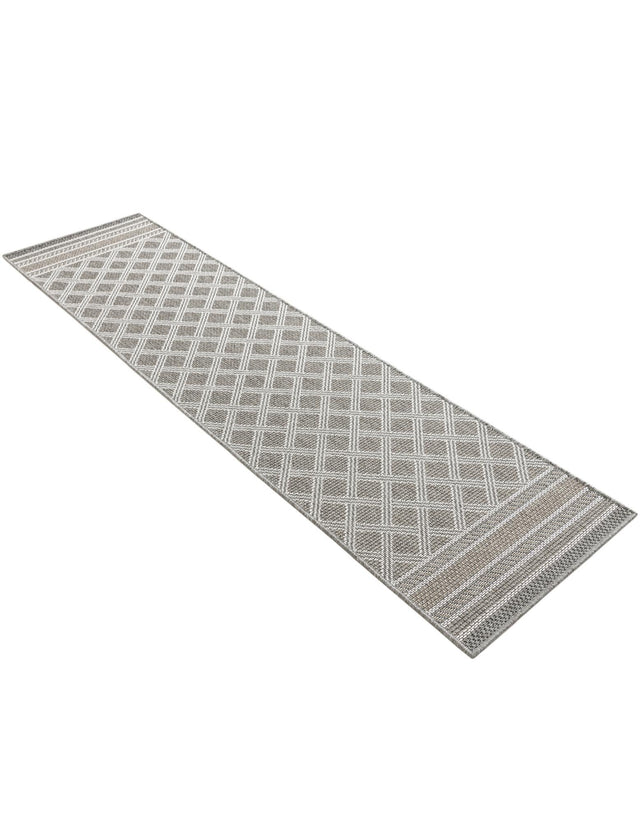 Gray 2' x 8' Outdoor Trellis Runner Area Rug Weather Resistant for Patio, Deck, Terrace, Balcony, Porch Geometric Design Water Safe Outside Carpet for Sale at Rug Engine