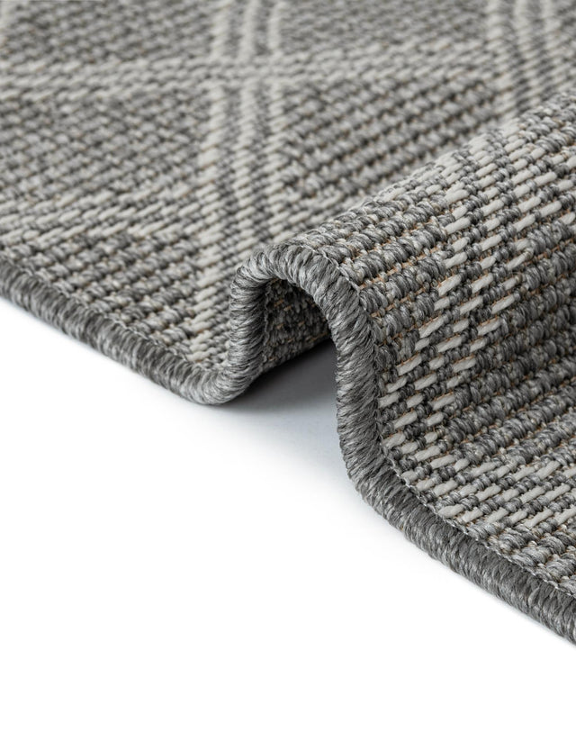 Gray 7' 10 x 7' 10 Outdoor Trellis Square Area Rug Weather Resistant for Patio, Deck, Terrace, Balcony, Porch Geometric Design Water Safe Outside Carpet for Sale at Rug Engine