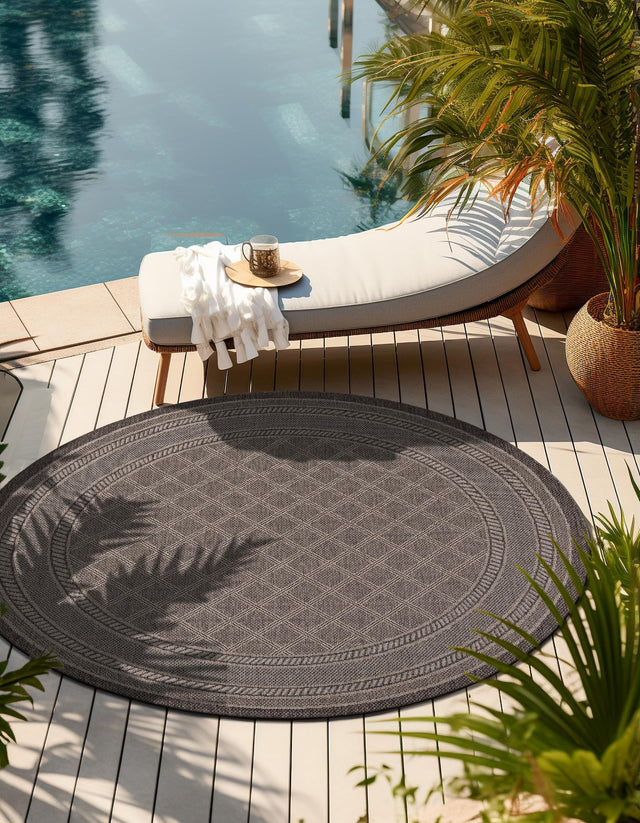 Chocolate Brown 10' x 10' Outdoor Trellis Round Area Rug Weather Resistant for Patio, Deck, Terrace, Balcony, Porch Geometric Design Water Safe Outside Carpet for Sale at Rug Engine