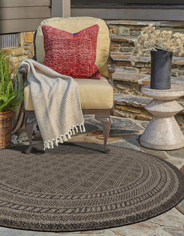 Chocolate Brown 3' 3 x 3' 3 Outdoor Trellis Round Area Rug Weather Resistant for Patio, Deck, Terrace, Balcony, Porch Geometric Design Water Safe Outside Carpet for Sale at Rug Engine
