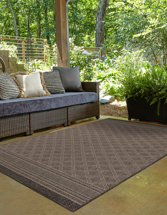 Chocolate Brown 2' x 3' 1 Outdoor Trellis Rectangle Area Rug Weather Resistant for Patio, Deck, Terrace, Balcony, Porch Geometric Design Water Safe Outside Carpet for Sale at Rug Engine