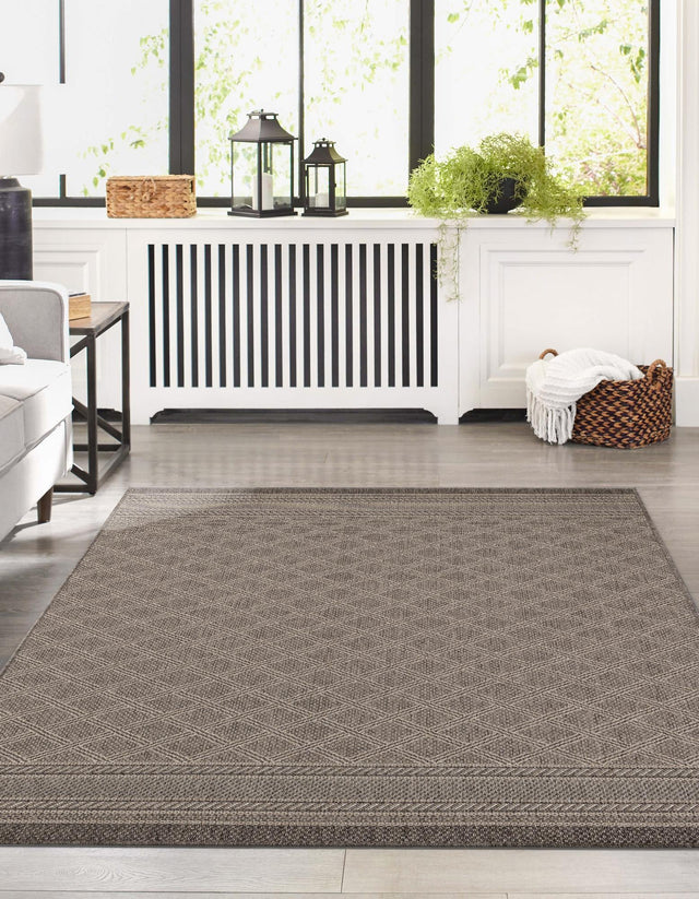 Chocolate Brown 2' x 3' 1 Outdoor Trellis Rectangle Area Rug Weather Resistant for Patio, Deck, Terrace, Balcony, Porch Geometric Design Water Safe Outside Carpet for Sale at Rug Engine