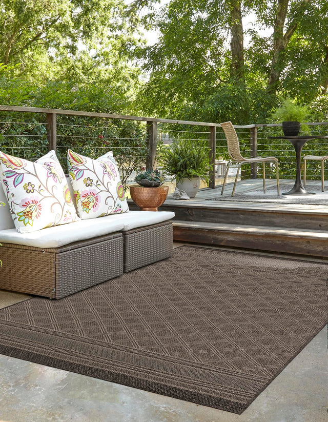 Chocolate Brown 2' x 3' 1 Outdoor Trellis Rectangle Area Rug Weather Resistant for Patio, Deck, Terrace, Balcony, Porch Geometric Design Water Safe Outside Carpet for Sale at Rug Engine