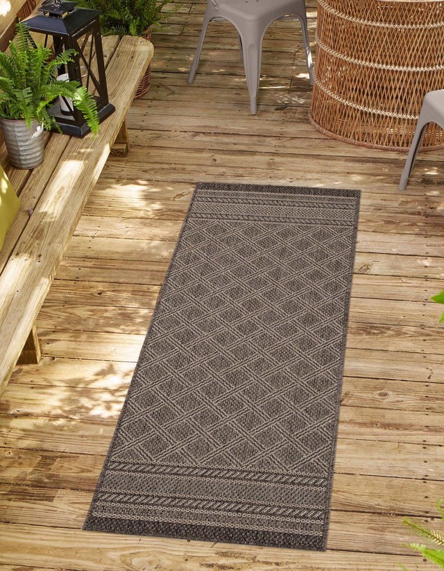 Chocolate Brown 2' x 6' 1 Outdoor Trellis Runner Area Rug Weather Resistant for Patio, Deck, Terrace, Balcony, Porch Geometric Design Water Safe Outside Carpet for Sale at Rug Engine