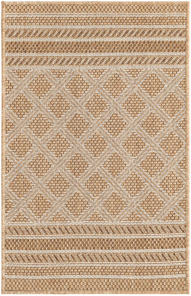 Natural 2' x 3' 1 Outdoor Trellis Rectangle Area Rug Weather Resistant for Patio, Deck, Terrace, Balcony, Porch Geometric Design Water Safe Outside Carpet for Sale at Rug Engine
