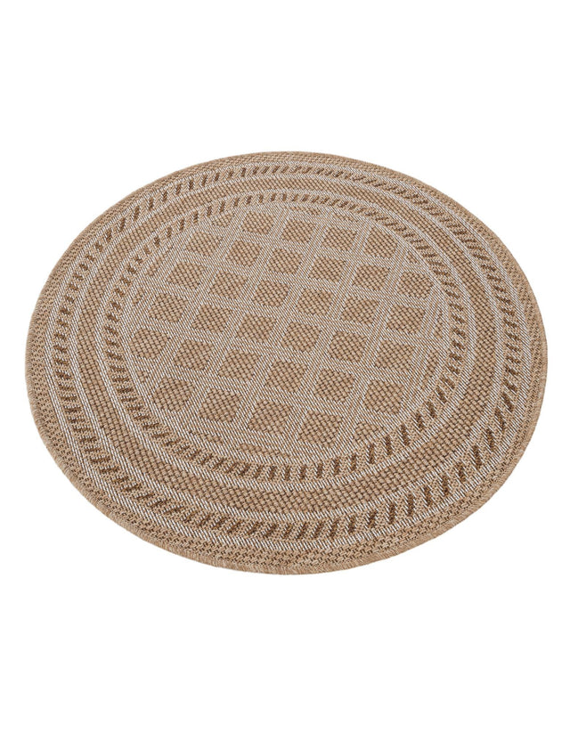 Natural 3' 3 x 3' 3 Outdoor Trellis Round Area Rug Weather Resistant for Patio, Deck, Terrace, Balcony, Porch Geometric Design Water Safe Outside Carpet for Sale at Rug Engine