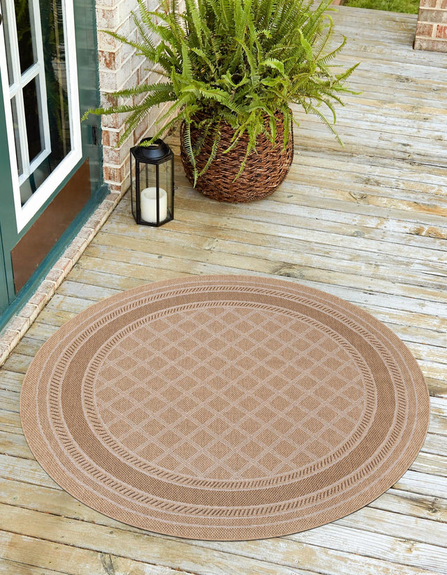 Natural 3' 3 x 3' 3 Outdoor Trellis Round Area Rug Weather Resistant for Patio, Deck, Terrace, Balcony, Porch Geometric Design Water Safe Outside Carpet for Sale at Rug Engine