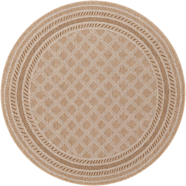 Natural 5' 1 x 5' 1 Outdoor Trellis Round Area Rug Weather Resistant for Patio, Deck, Terrace, Balcony, Porch Geometric Design Water Safe Outside Carpet for Sale at Rug Engine