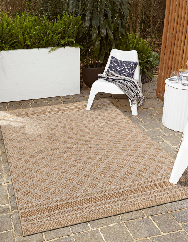 Natural 4' 1 x 6' 1 Outdoor Trellis Rectangle Area Rug Weather Resistant for Patio, Deck, Terrace, Balcony, Porch Geometric Design Water Safe Outside Carpet for Sale at Rug Engine