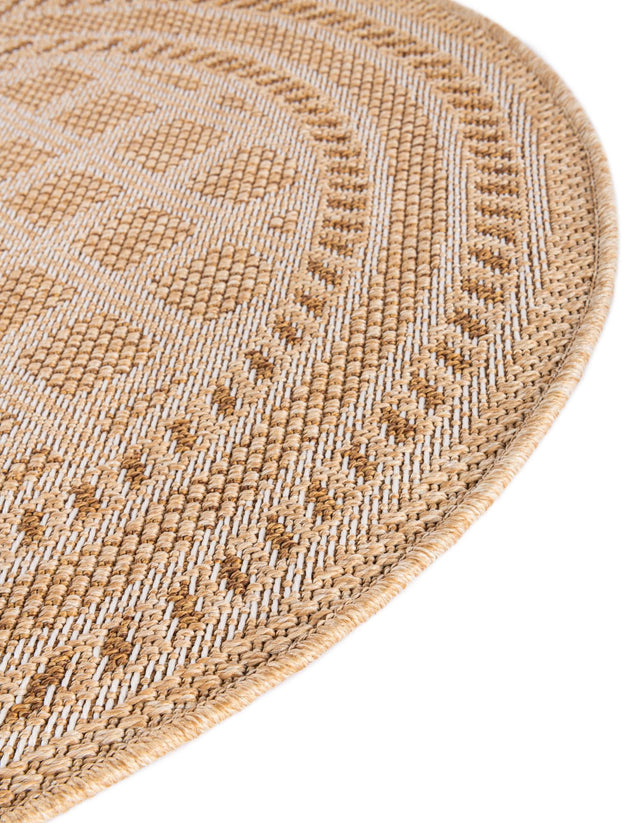 Natural 5' 1 x 5' 1 Outdoor Trellis Round Area Rug Weather Resistant for Patio, Deck, Terrace, Balcony, Porch Geometric Design Water Safe Outside Carpet for Sale at Rug Engine